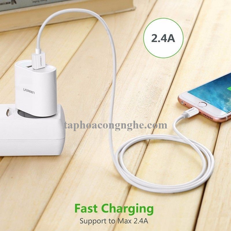 Ugreen 80312 25CM màu trắng cáp Lightning ra Usb 0.25M có chíp MFI chính hãng US155 30080312